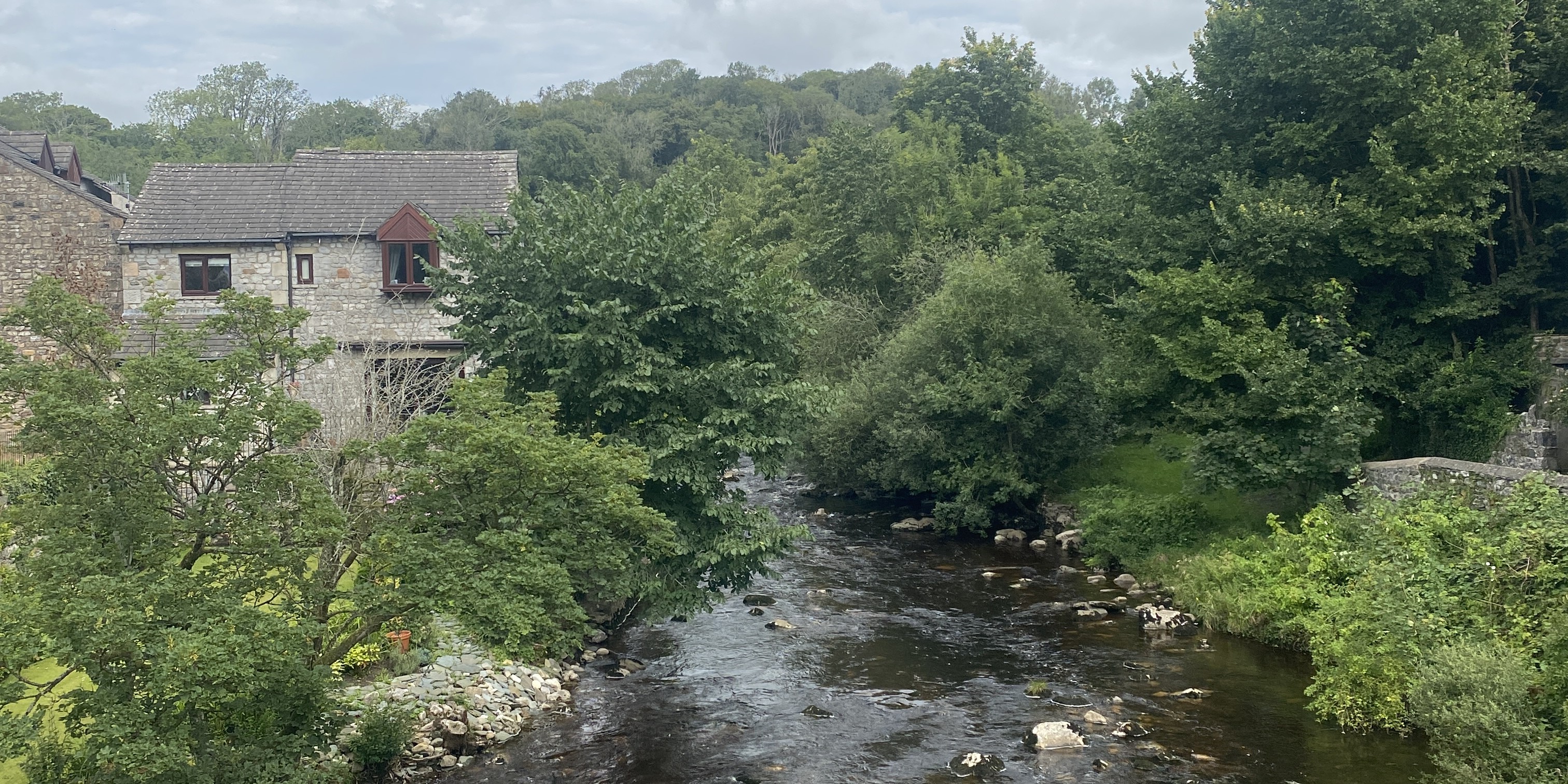 River Greta in Ingleton on a cloudy day. 