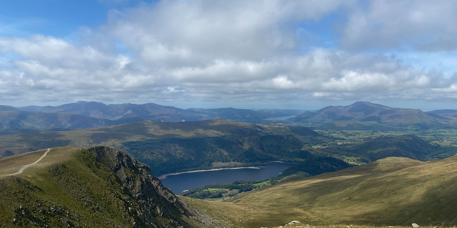 A clear view of the Lake Thirlmere on the top of Mount Helvellyn.