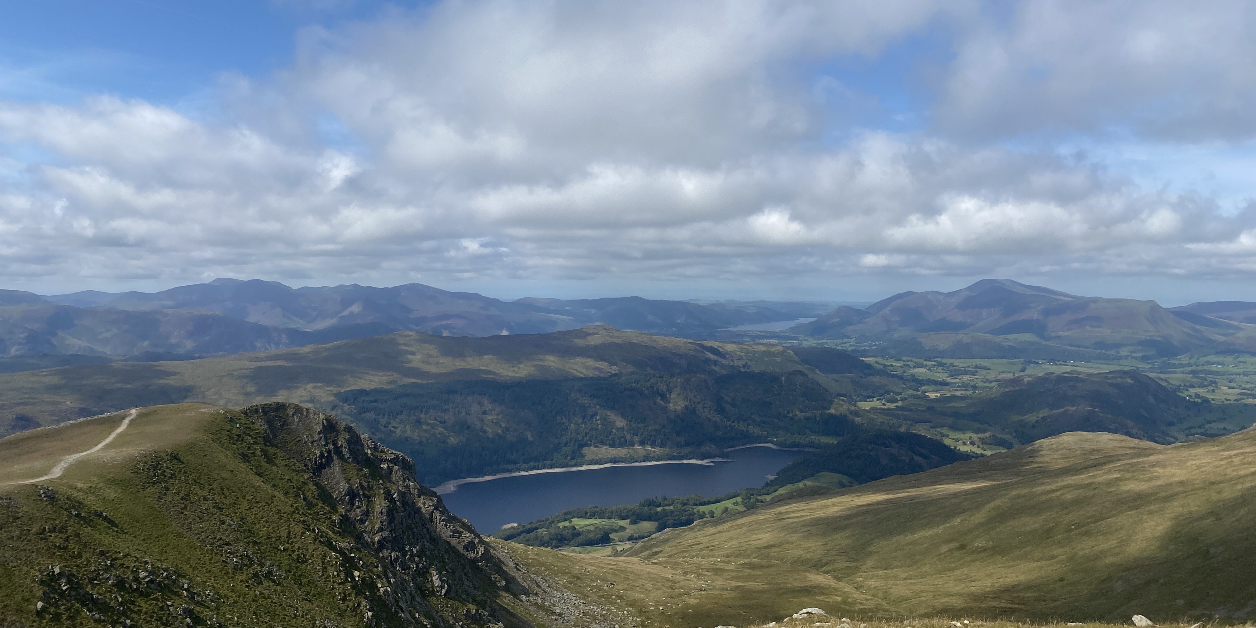 A clear view of the Lake Thirlmere on the top of Mount Helvellyn.