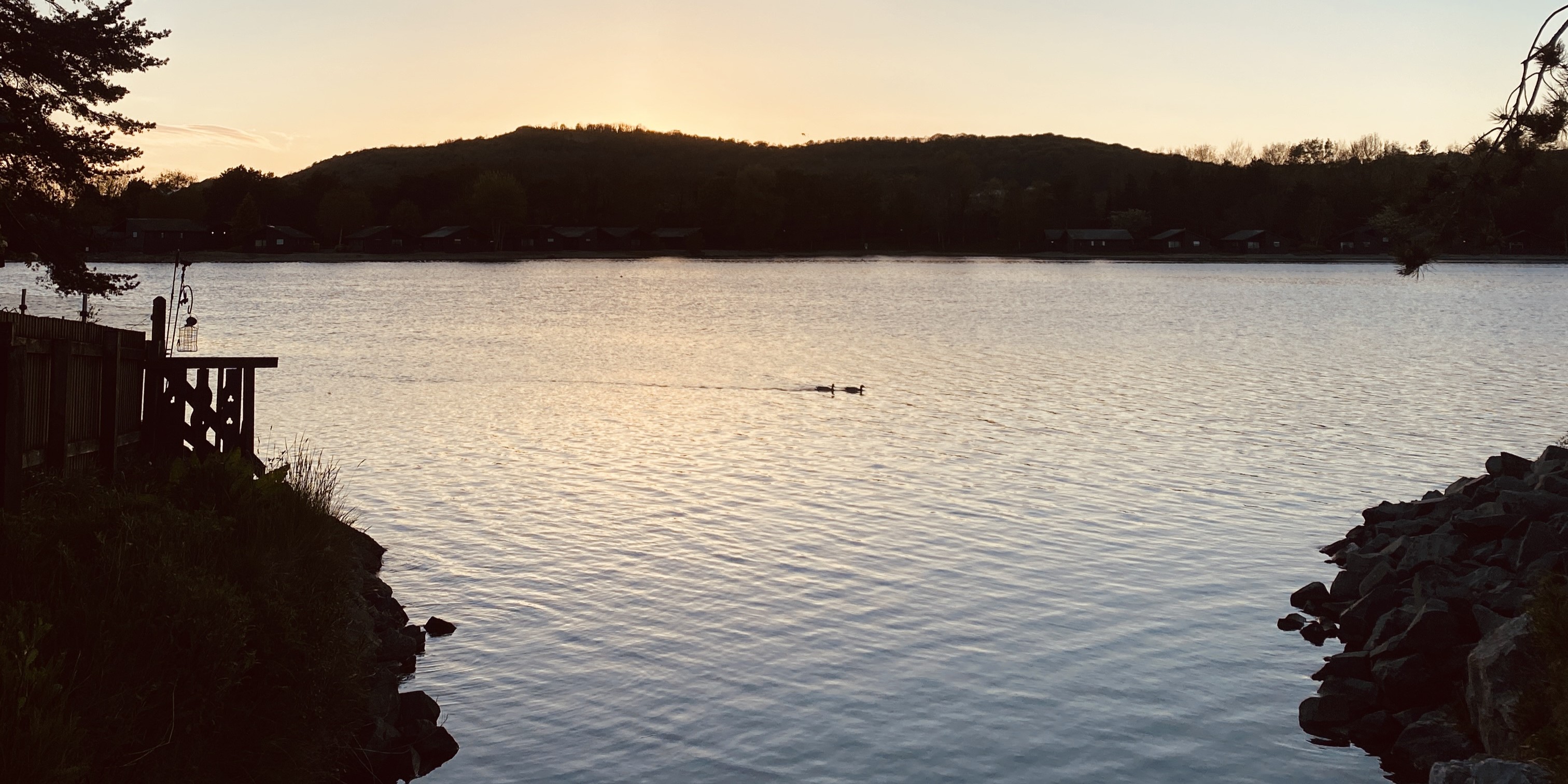 Coast of Pine Lake with the sunset at the back.