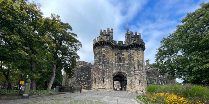 Image of Lancaster Castle on a blue sky day