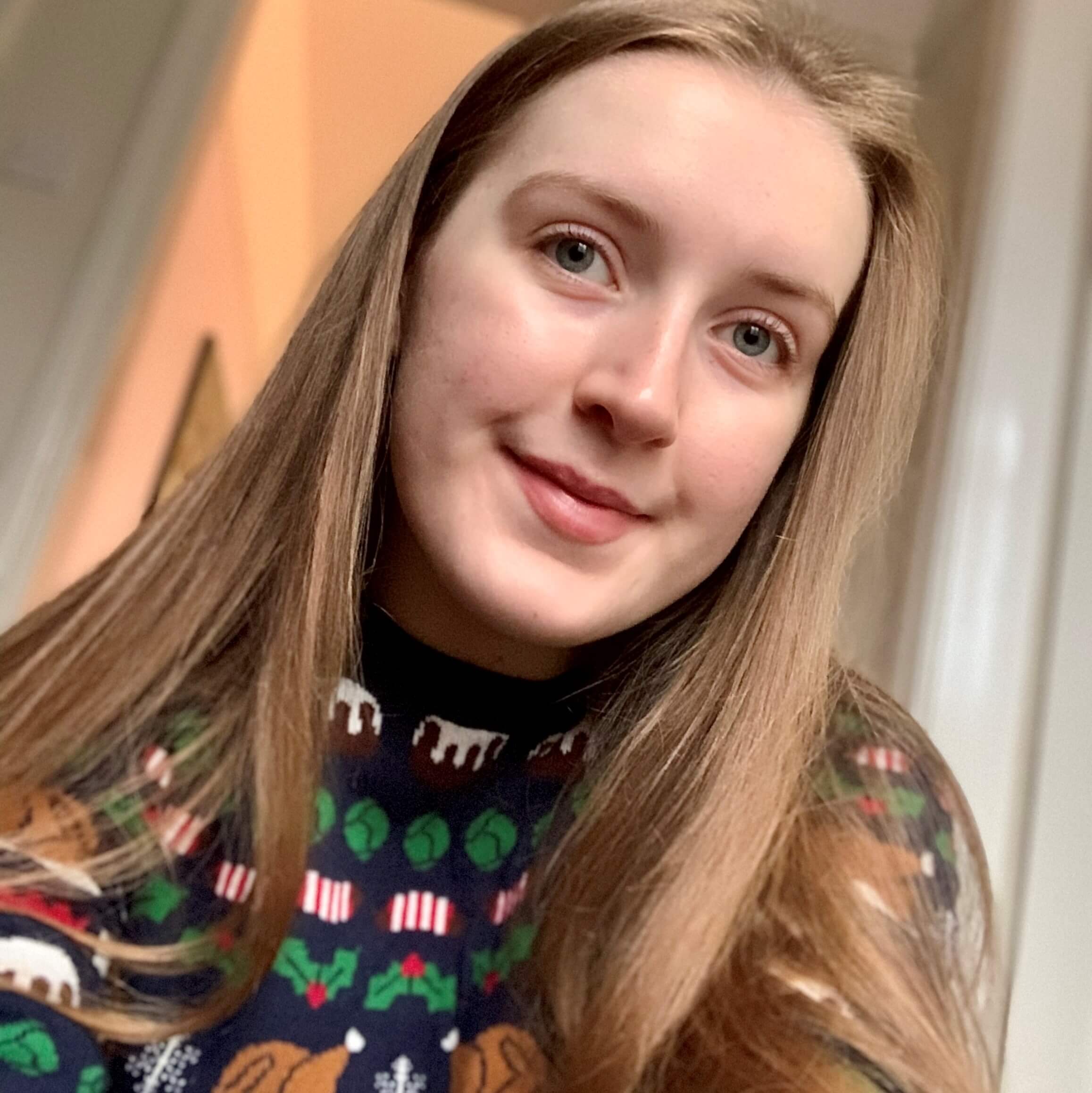 Catherine in a Christmas jumper