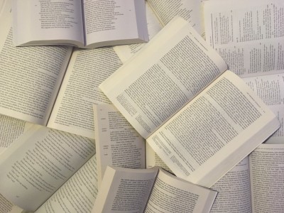 Pile of open books