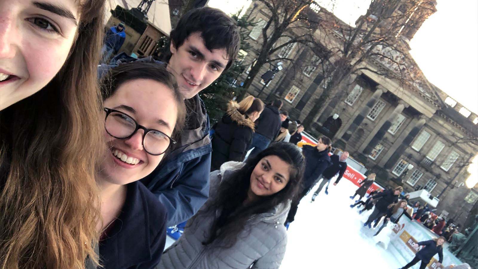Maria and her friends ice skating in Dalton Square