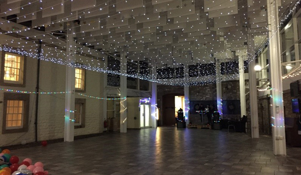 Barker House farm interior with fairy lights