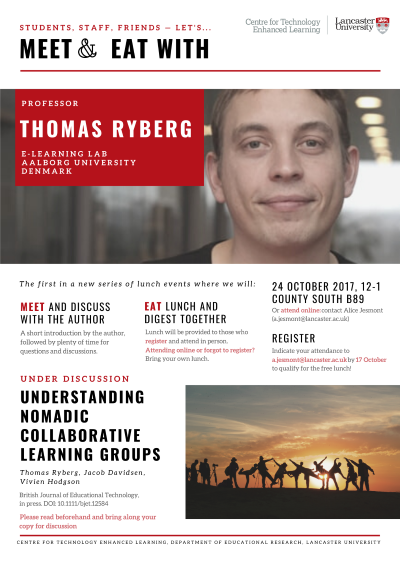 Event poster for Meet & Eat event with Professor Thomas Ryberg