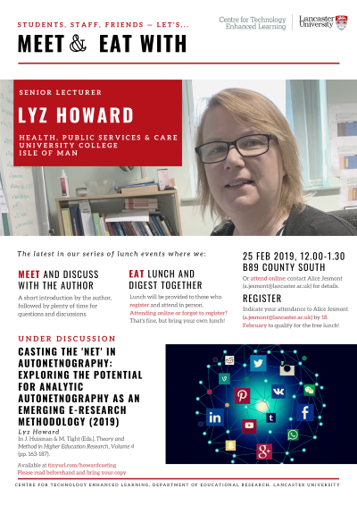 Event poster for Meet & Eat event with Dr Lyz Howard