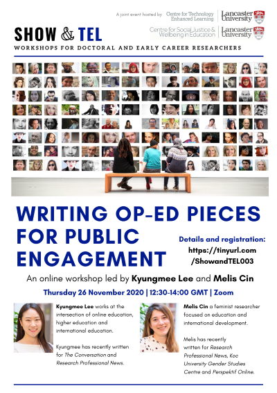 Event poster for Show and TEL event with Dr Kyungmee Lee and Dr Melis Cin
