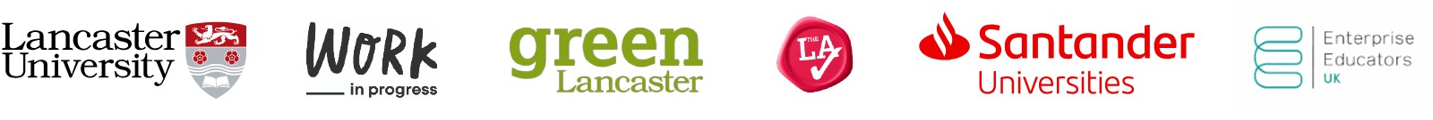 Partner Logos, Lancaster University, Green Lancaster, Work in Progress, Santander and Enterprise