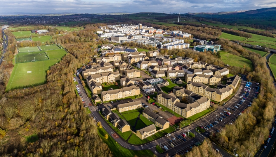 An aerial view of the Lancaster campus