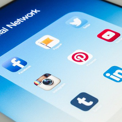 Social media icons on a mobile phone