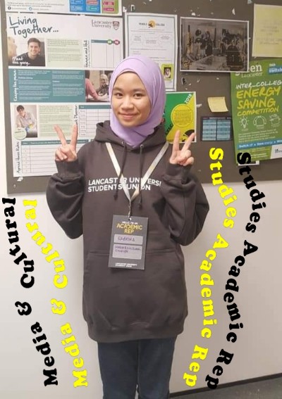 Nurin as academic rep in front of noticeboard