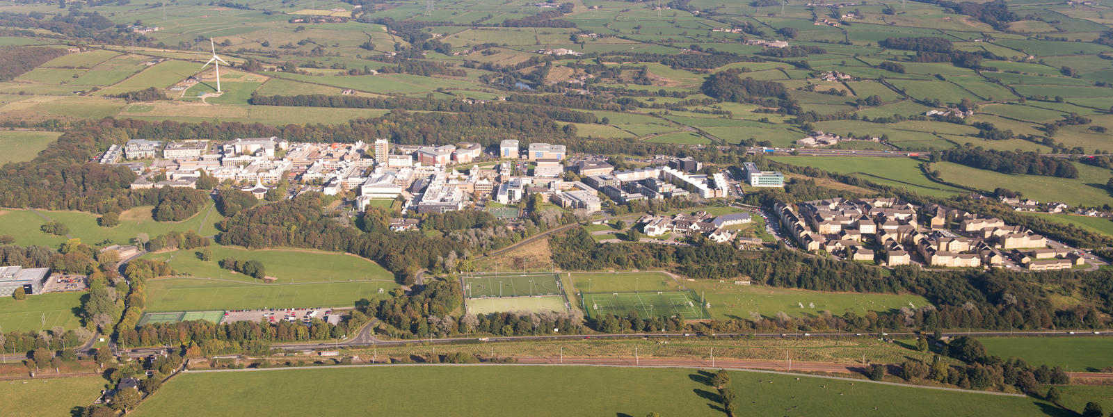 Lancaster University campus at Bailrigg photographed from the air