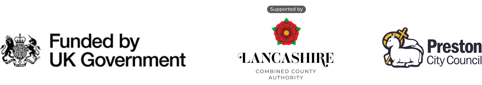 Good Growth Preston partner logos which include: Funded by UK Government, Levelling Up and Preston City Council
