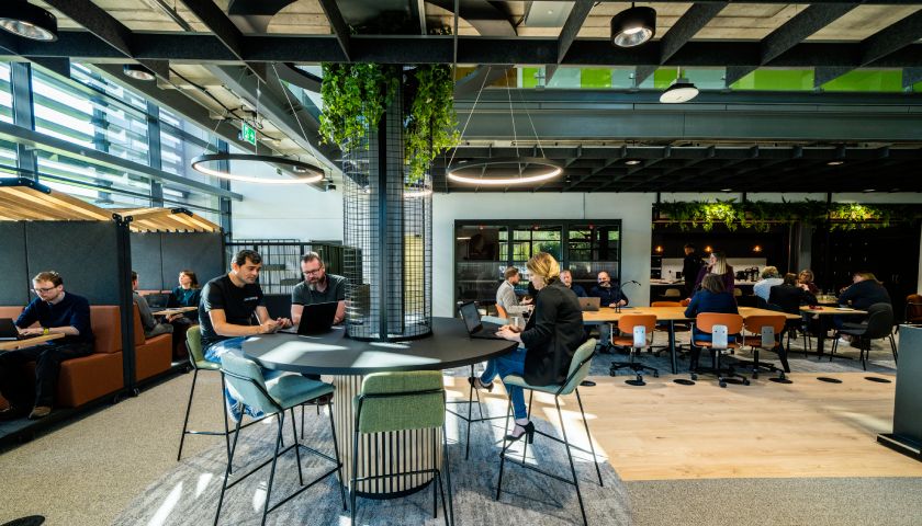 Panoramic view of the communal meeting space on LENS ground floor