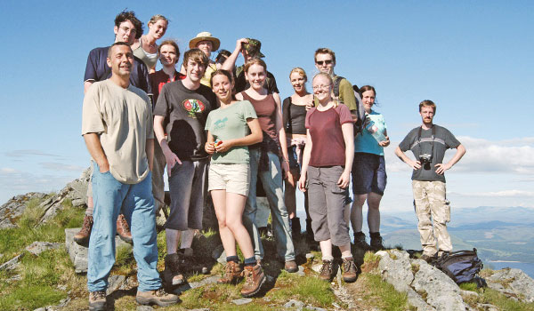 Students on top of a mountain