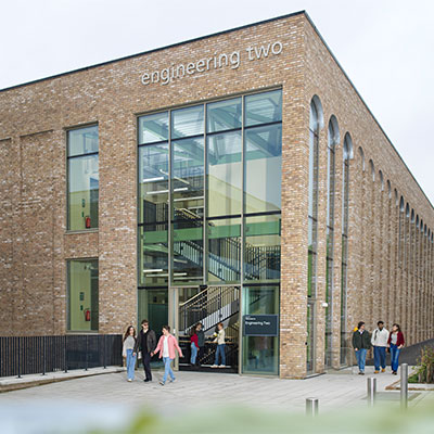Architects' impression of the new Engineering Building from the Spine approach.
