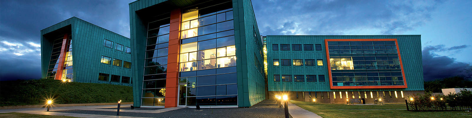 The Infolab21 building at night