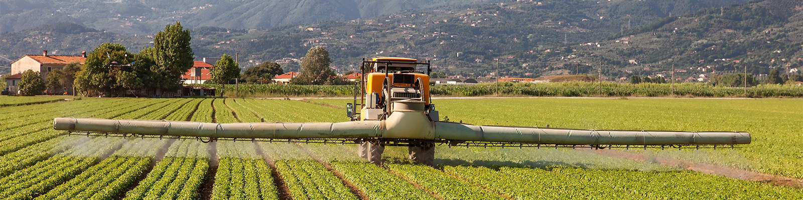 A tractor sprays crops