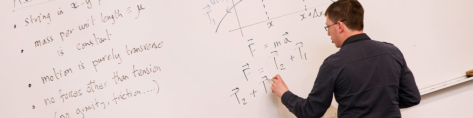A man writes equations on a whiteboard