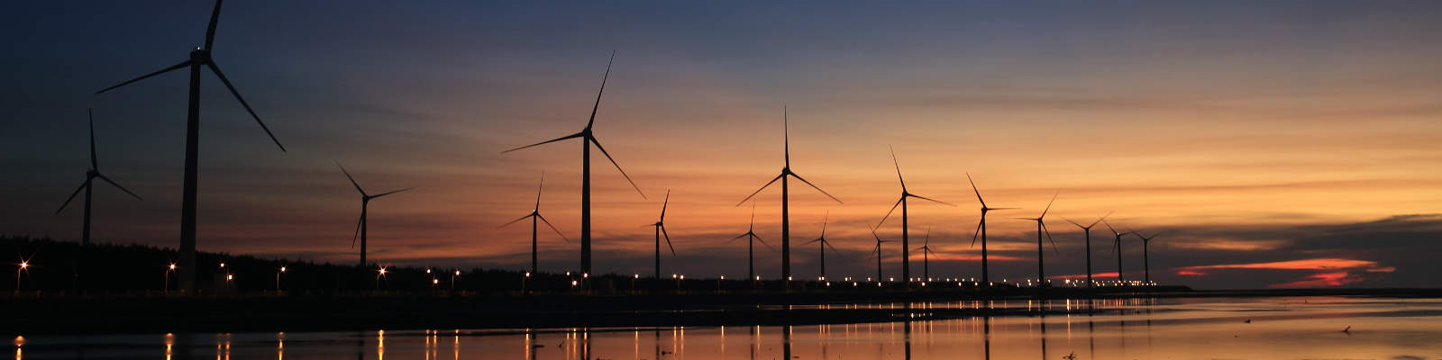 Wind turbines at sunset