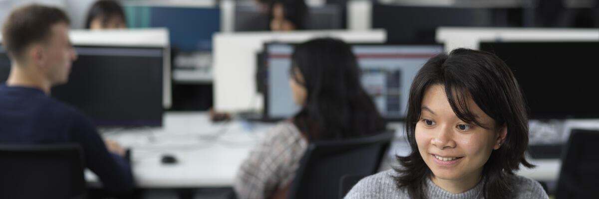 A student sat in the computing labs