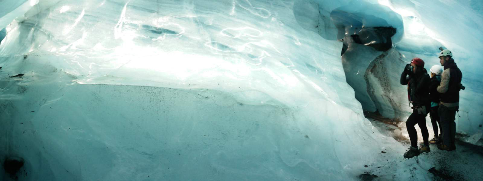 Students in an ice cave