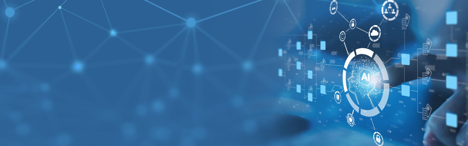 An abstract diagram of networks with AI at the centre