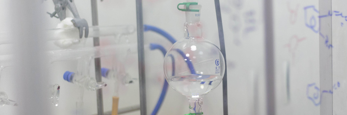 A flask in a chemistry fume hood