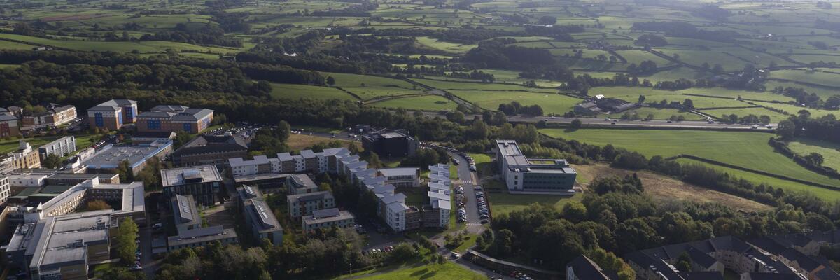 An aerial view of campus