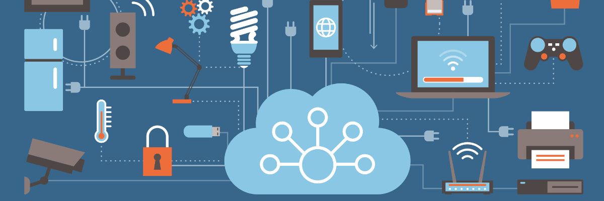 A diagram of a cloud surrounded by different digital technologies