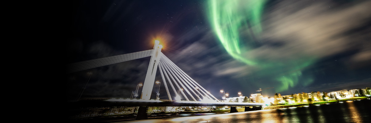 The aurora over a city