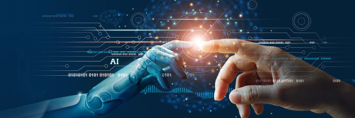 A human and a robot touching fingers