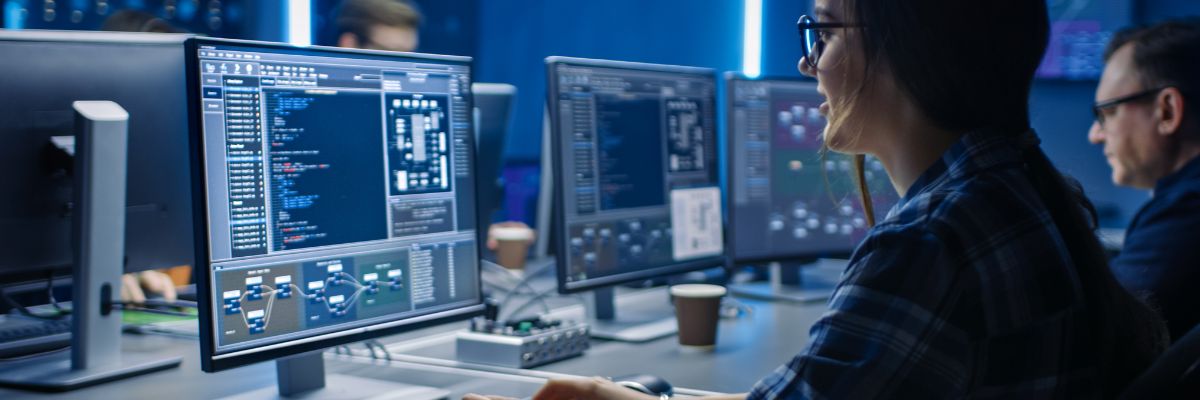 People sat working at computers in a lab