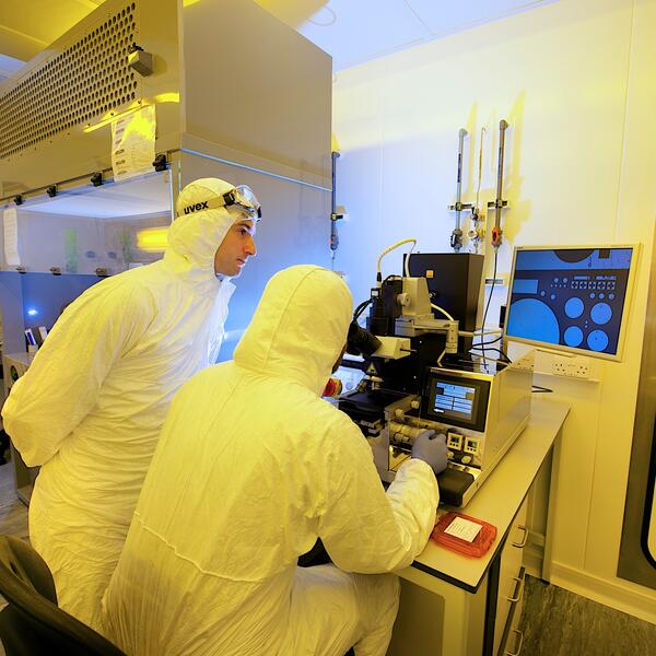Academics working in the cleanroom