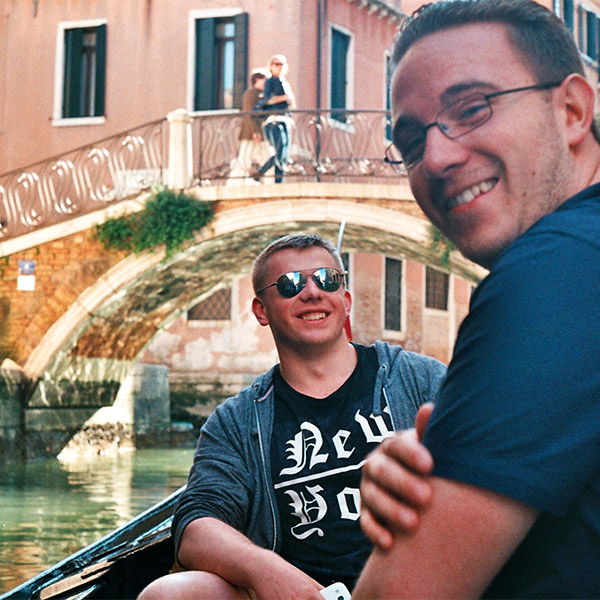 Two students on a gondola in Venice