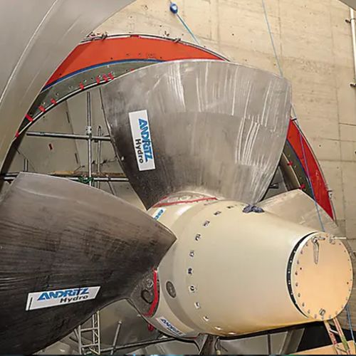 Andritz bulb turbine runner during installation