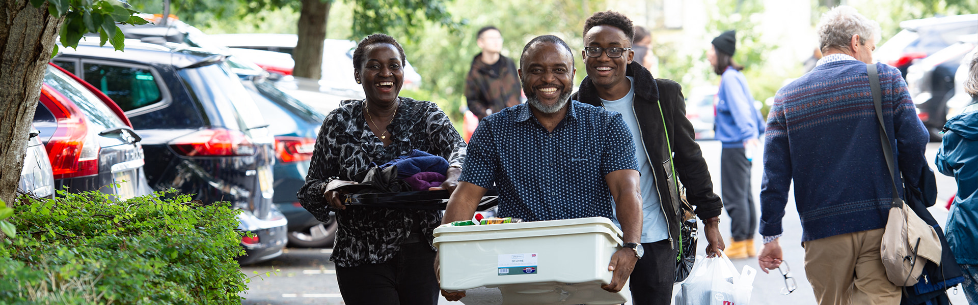 A family with moving boxes 