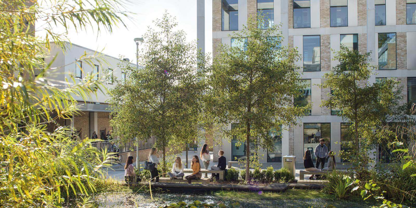 Students socialising on Lancaster University's campus