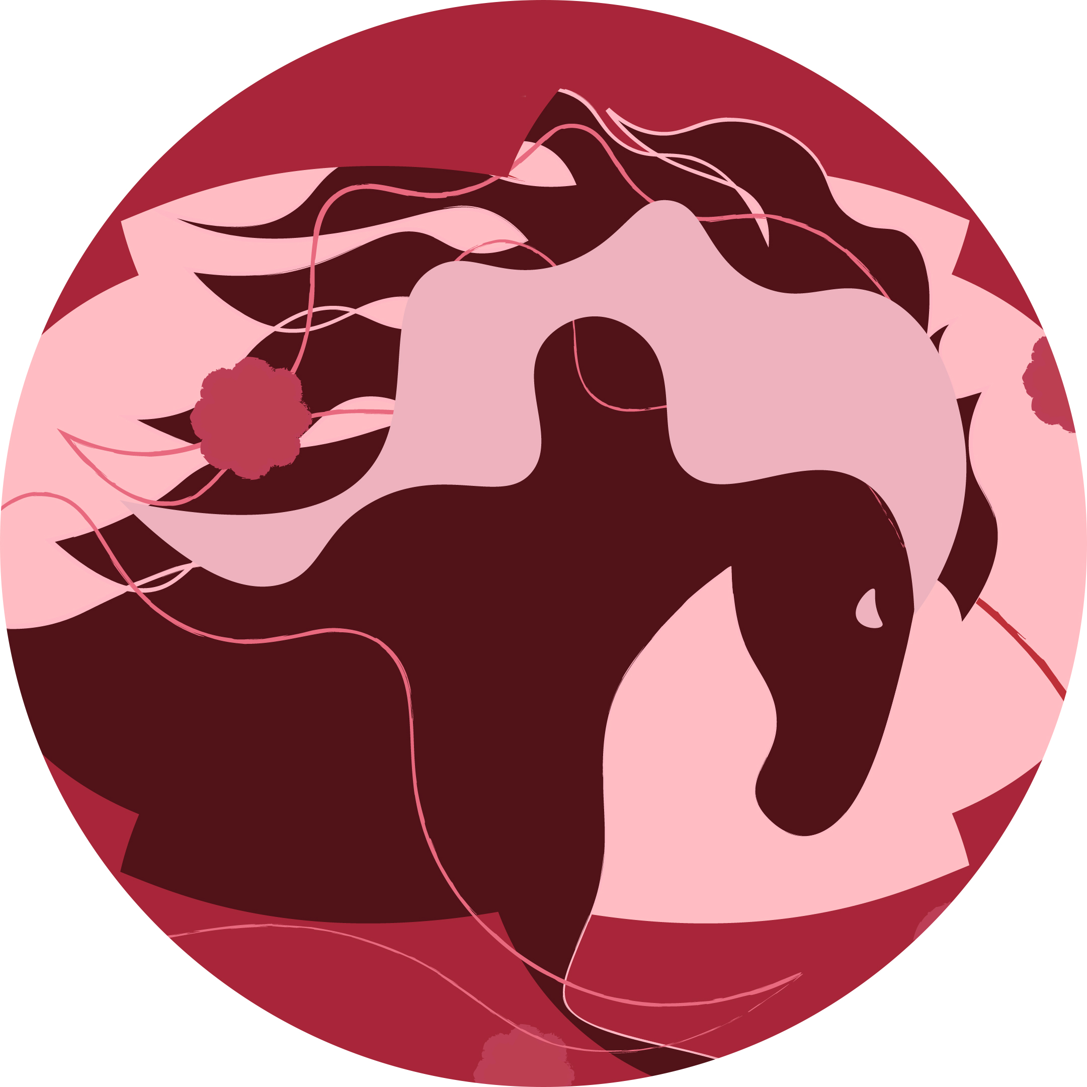 Circular image of the horse's face from the main illustration.