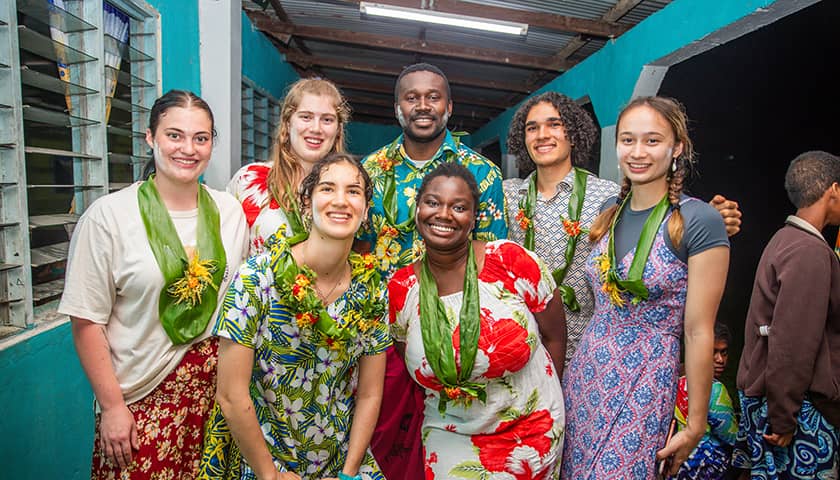 Group photo of Fiji community with Lancaster University students