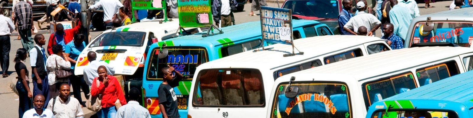 Busy street of cars and pedestrians in Nairobi, Kenya