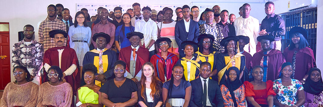 Students and staff at Lancaster University Ghana posing for a group photo