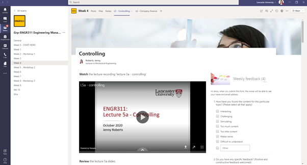 screenshot of teams site with sharepoint page