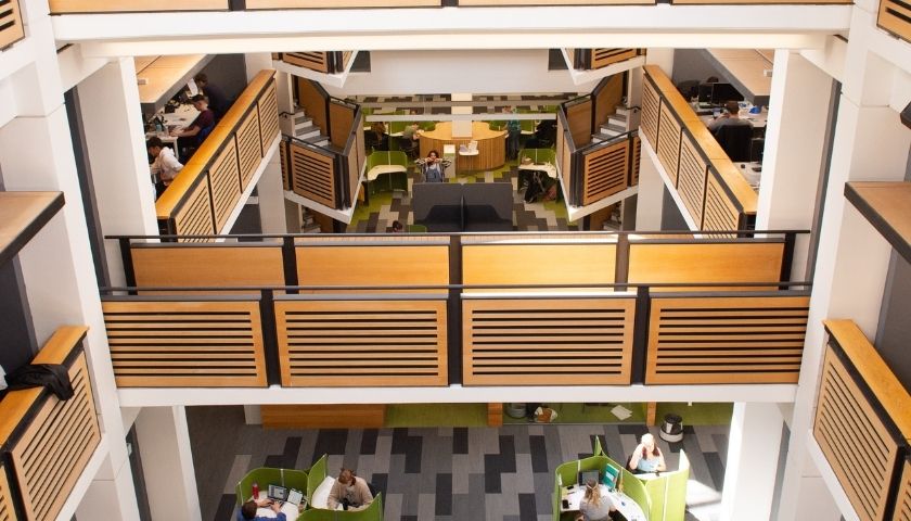 Birds eye view of the library from C floor