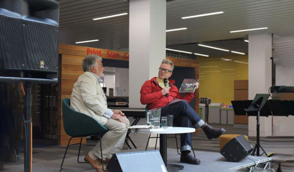 Barry Lucas being interviewed as part of the library festival