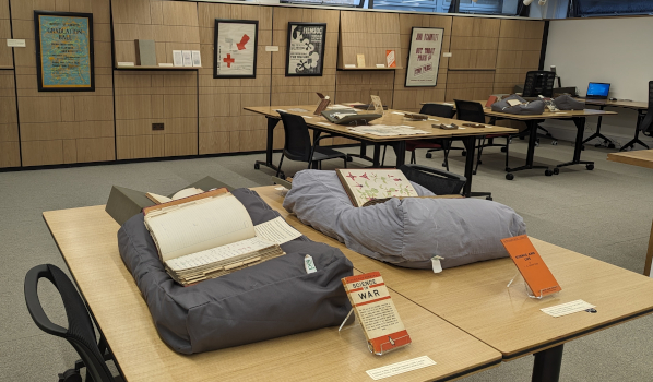 The Archives Research Centre showing books and other items on display.