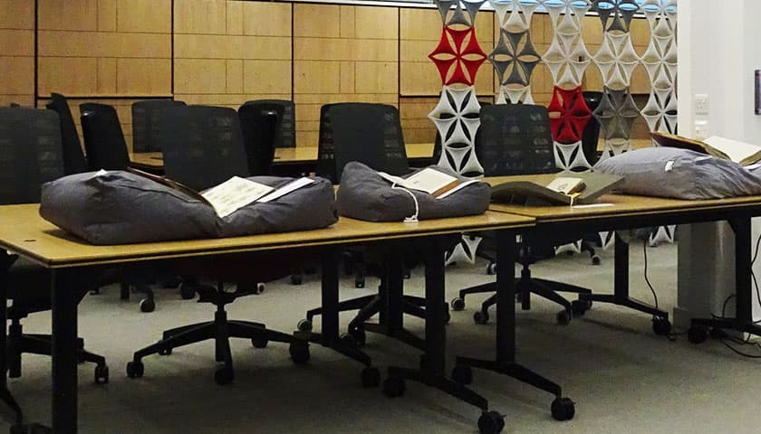 Archive reading room with tables and chairs