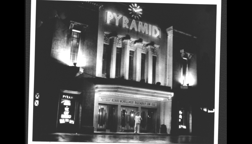 Black and White period photograph of the Pyramid Theatre.