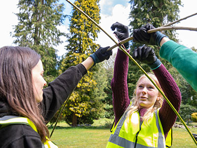 three students creating structure with Willow